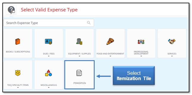 Select Itemization Tile