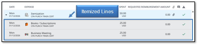 Itemized lines will display