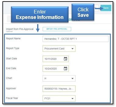 Enter expense information and then click save