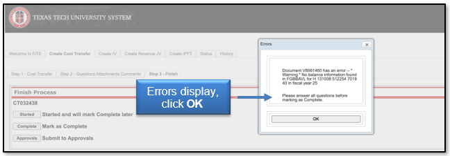 Errors display, click ok