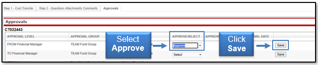 Select Approve, and Click Save