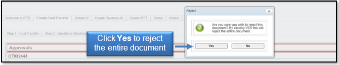 Click Yes to reject the entire document