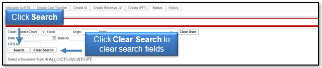 Click the Search button or Clear Search to clear search fields