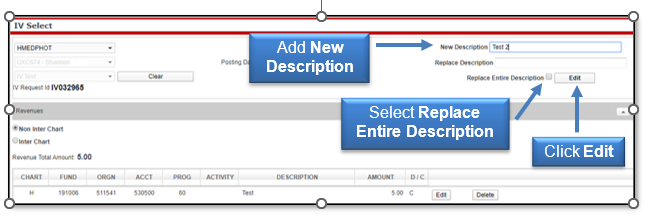 Add New Description, Select Replace Entire Description, click Edit