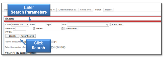 Enter Search Parameters then click Search