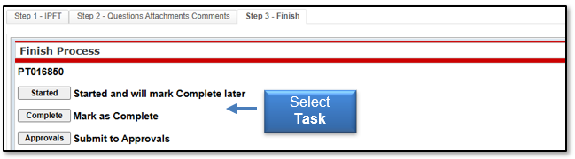 Select a task to finish the process