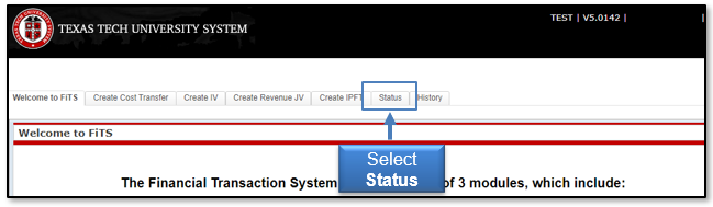 Select Status tab