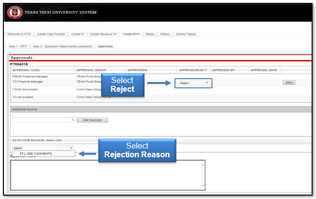 Select Reject and select Rejection Reason