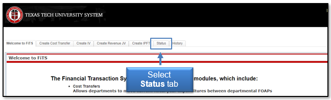 Select Status tab
