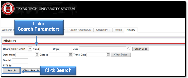 Enter Search Parameters, click Search