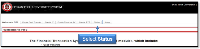 Select Status tab