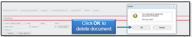 Click OK to delete the document
