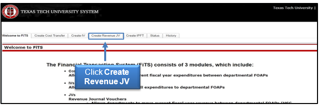 Click Create Revenue JV tab