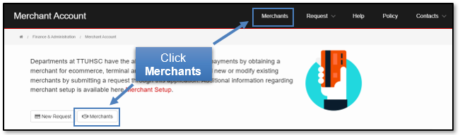 Click Merchants from main screen of the system