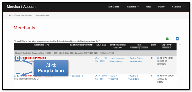 Click the People Icon by each Merchant