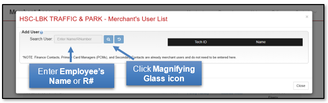 Enter employees name or RNumber and click the magnifying glass icon