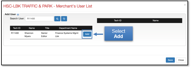 Select add button for employee you want to attach