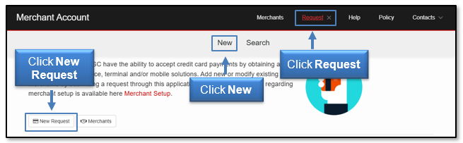 Click the New Request or Request button and then click the New button