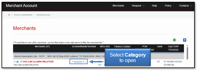 Select the category to open