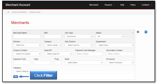 Click the filter button to sory by categories