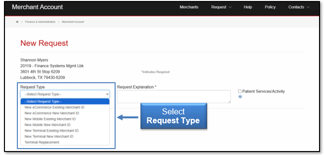 Select Request type from the list