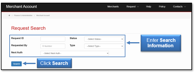 Enter the search information in the fields and then click search