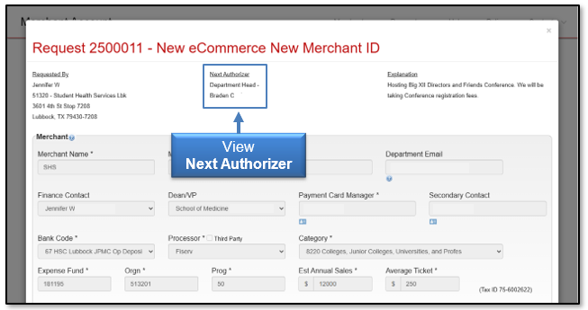 Able to review the next authorizer for the request