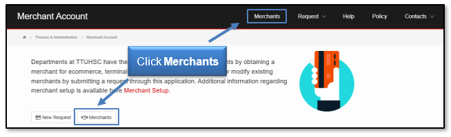 Click merchants button or in the navigation bar