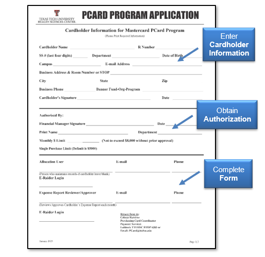 PCard Program Application Form and must enter all the required fields of the form