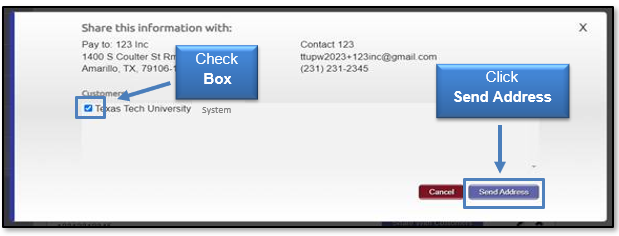 Check box for TTUS then click Send Address box