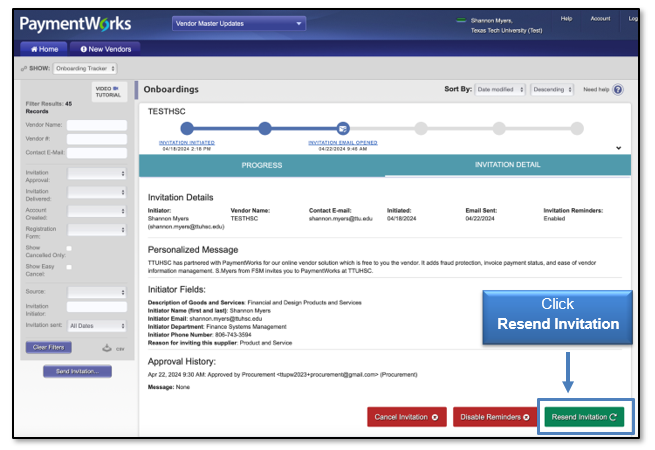 Click the resend invitation button