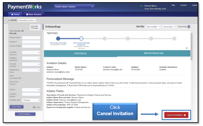 Click the cancel invitation button