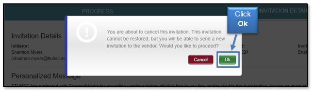 Click the Ok button to proceed with invitation