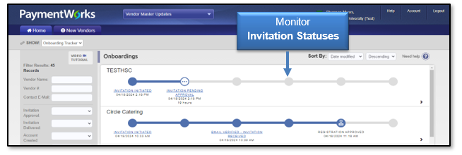 Use the Onboarding to monitor the invitation status