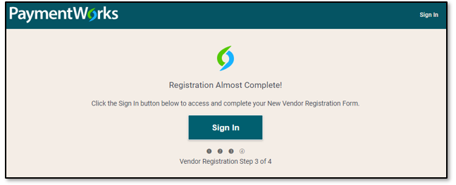 PaymentWorks example of sign in or registration web page