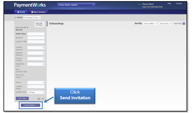 Click send invitation button at the bottm of the left sidebar