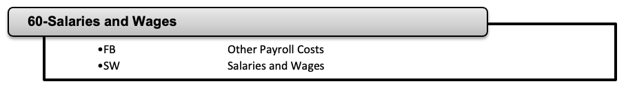 List of 60 Salaries and Wages account code prefix and categories