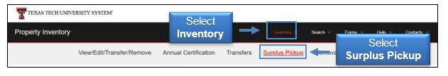 Select Inventory and then Surplus Pickup
