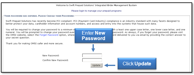 Enter a new password and click update button
