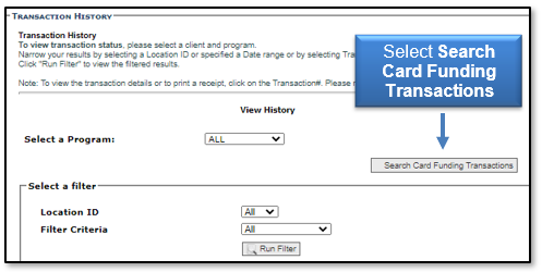 Select the Search Card Funding Transactions button