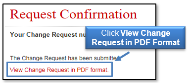 Click View Change Request in PDF format