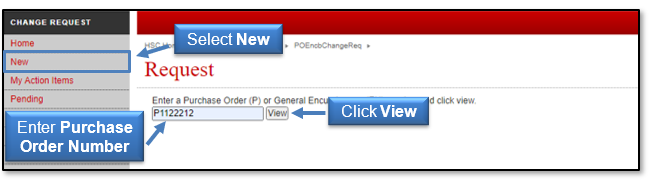 Select New, enter Purchase Order Number, click View