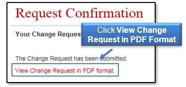 Click View Change Request in PDF Format