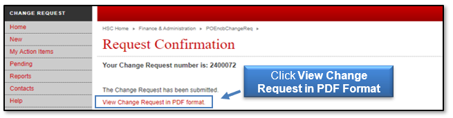 Click View Change Request in PDF format