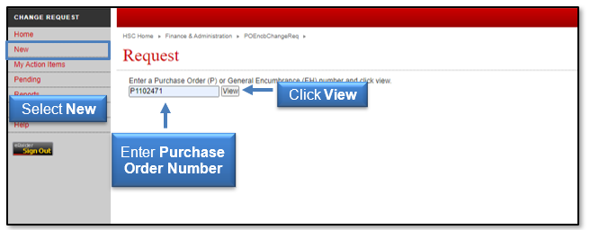 Select New, enter Purchase Order Number and Click View