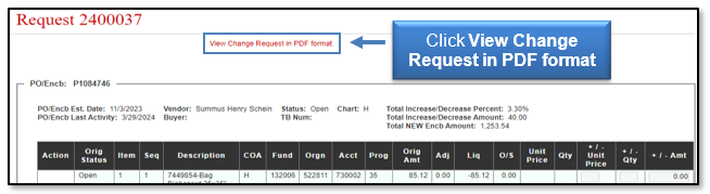Click View Change Request in PDF Format