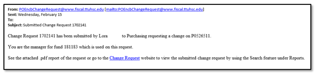 Email of PO/Encumbrance Change Request Submission
