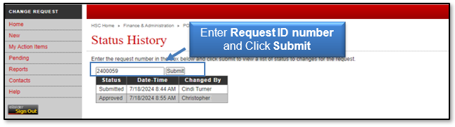 Enter the Request ID number and click Submit