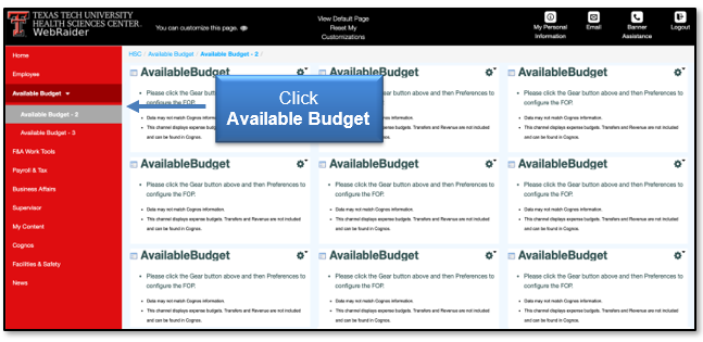 Click Available Budget