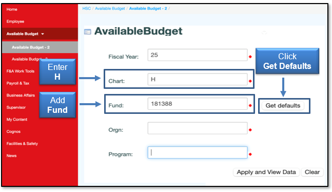 Enter the letter H, add a Fund and click Get Defaults